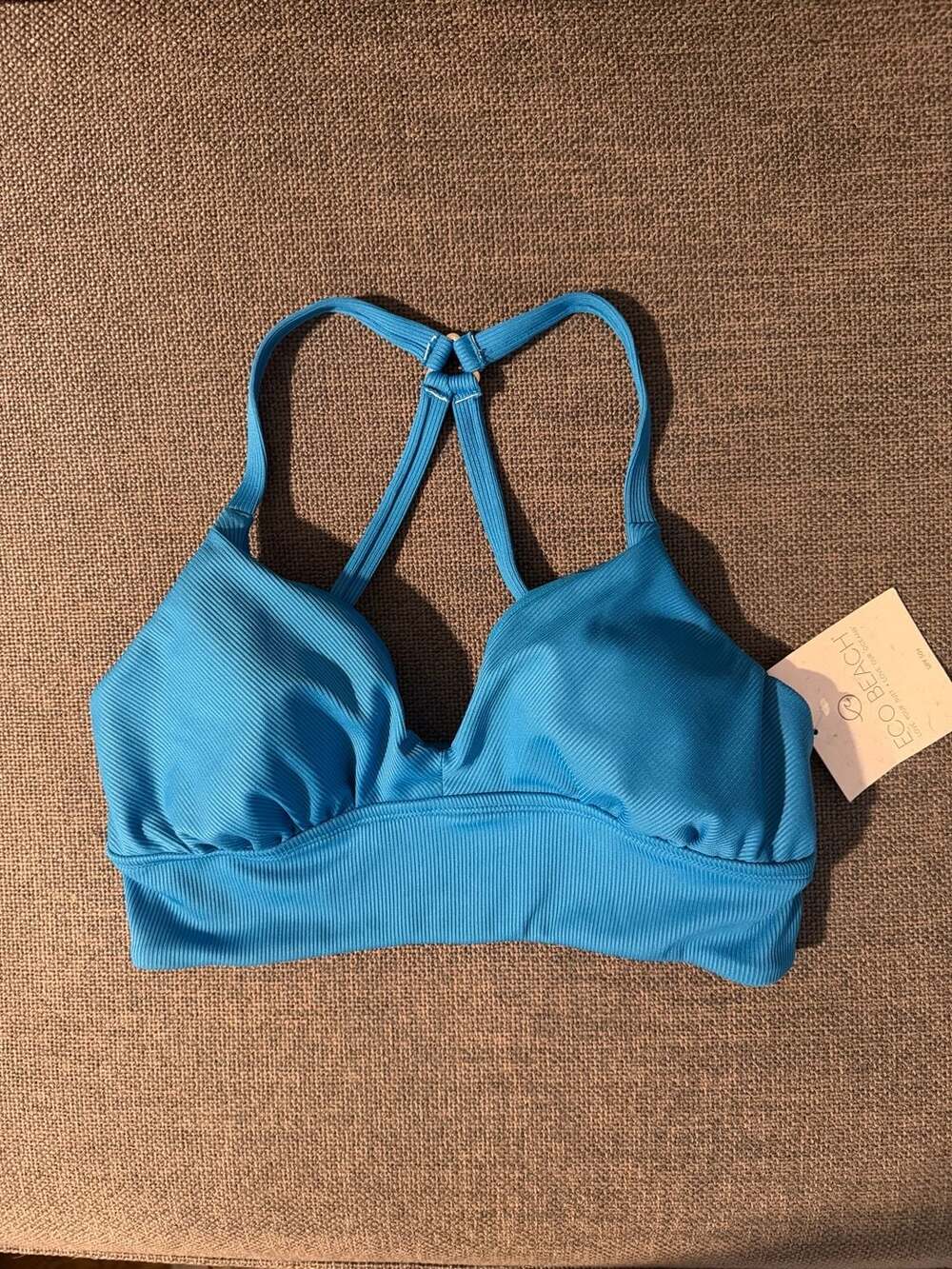 Eco Beach Rib Longline Bralette Swim Top Blue